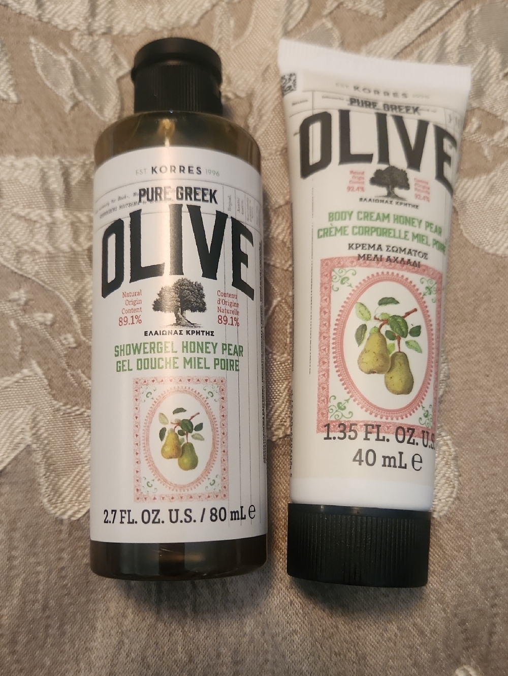 nwt Korres Olive Honey Pear Shower Gel & Body Cream